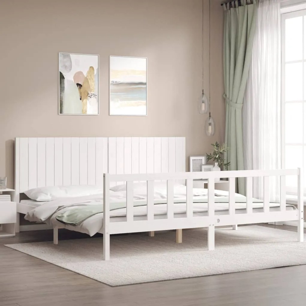 Cama sem colchão 200x200 cm madeira de pinho maciça branco
