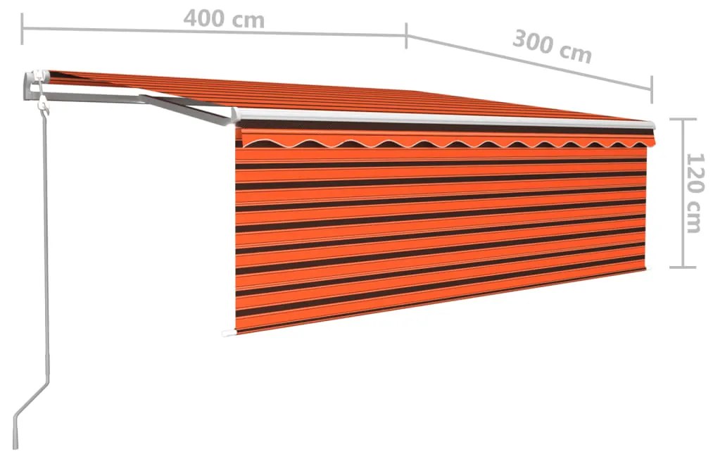 Toldo autom. c/estore/LED/sensor de vento 4x3m laranja/castanho