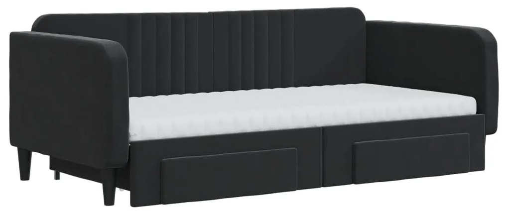 Sofá-cama com gavetão e gavetas 90x190 cm veludo preto