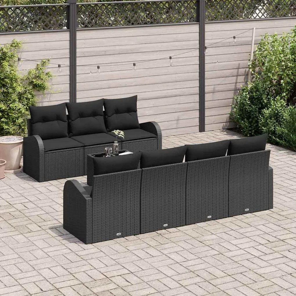 Conjunto de sofá de jardim com 8 peças e almofadas pretas em rattan