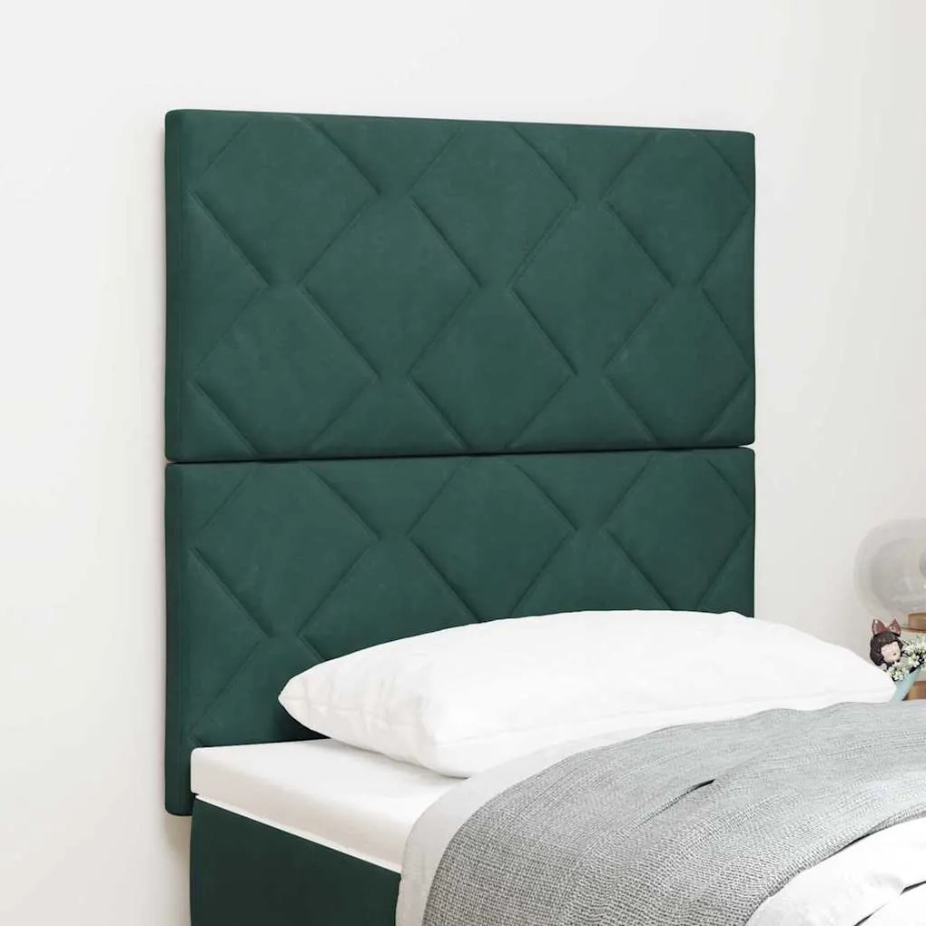 vidaXL Cabeceira LED com Design de Blocos de Diamante Verde Escuro 80 cm em Veludo