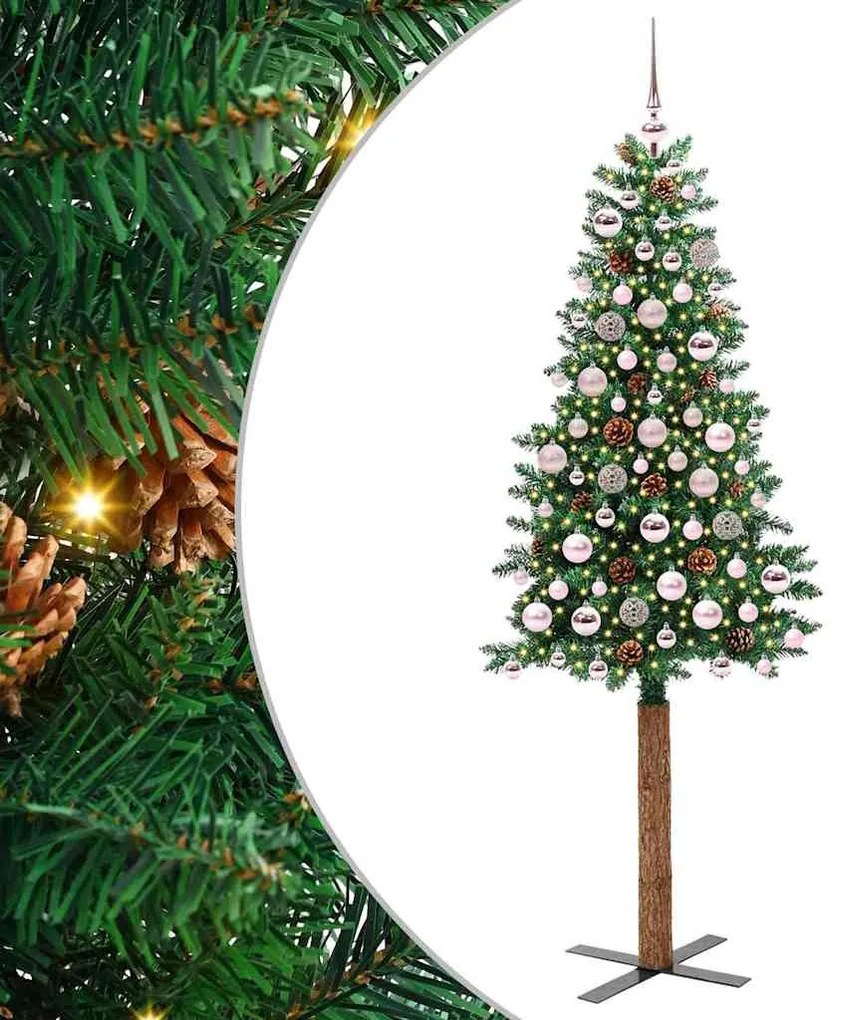 vidaXL Árvore de Natal Slim com 300 LEDs com suporte Verde 180 cm