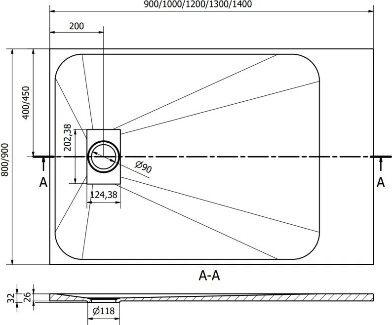 Mexen Hugo base de duche retangular SMC 140 x 80 cm, cinza - 42618014