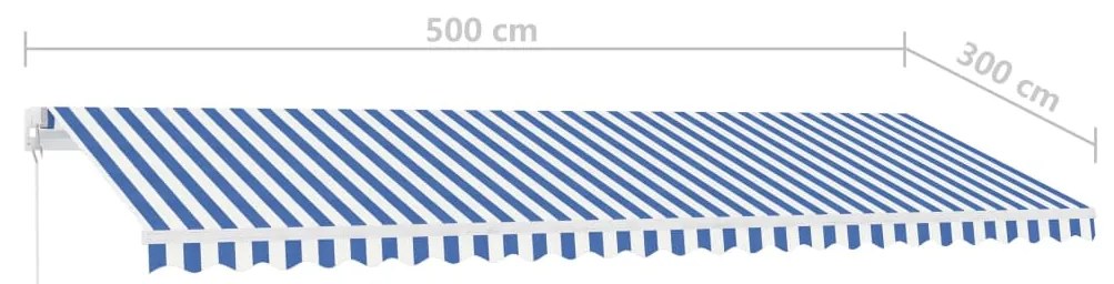 Toldo retrátil manual com LED 500x300 cm azul e branco