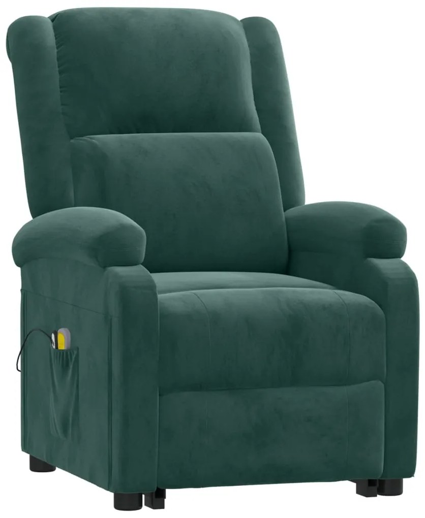 Poltrona elevatória de massagens veludo verde-escuro