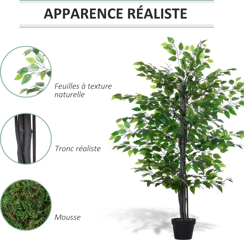 Árvore artificial, planta artificial, ficus, altura 1,45 m, tronco, ramos, liana, líquen, folhas, muito realista, vaso incluído