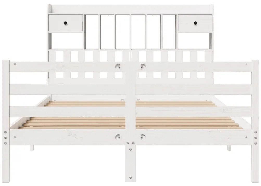 Cama com estante sem colchão 140x200 cm pinho maciço branco