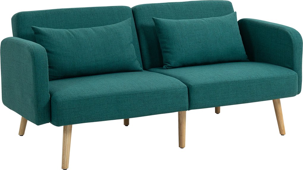 HOMCOM Sofá-Cama Conversível 3 Lugares Design Clic-Clac Encosto Reclinável e Apoios de Braço Ajustáveis Tecido Efeito Linho Verde | Aosom Portugal