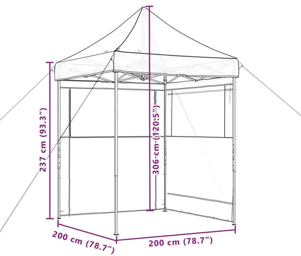 Tenda p/ festas pop-up dobrável com 2 paredes laterais castanho