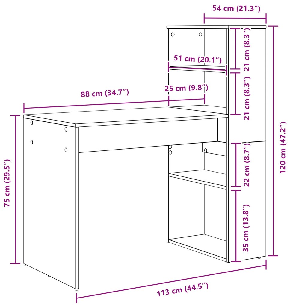 Mesa com Armazenamento Branca 113x54x120 cm Madeira Derivada