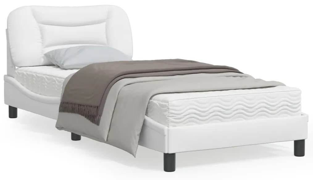 Estrutura de cama c/ cabeceira couro artificial 90x190cm branco