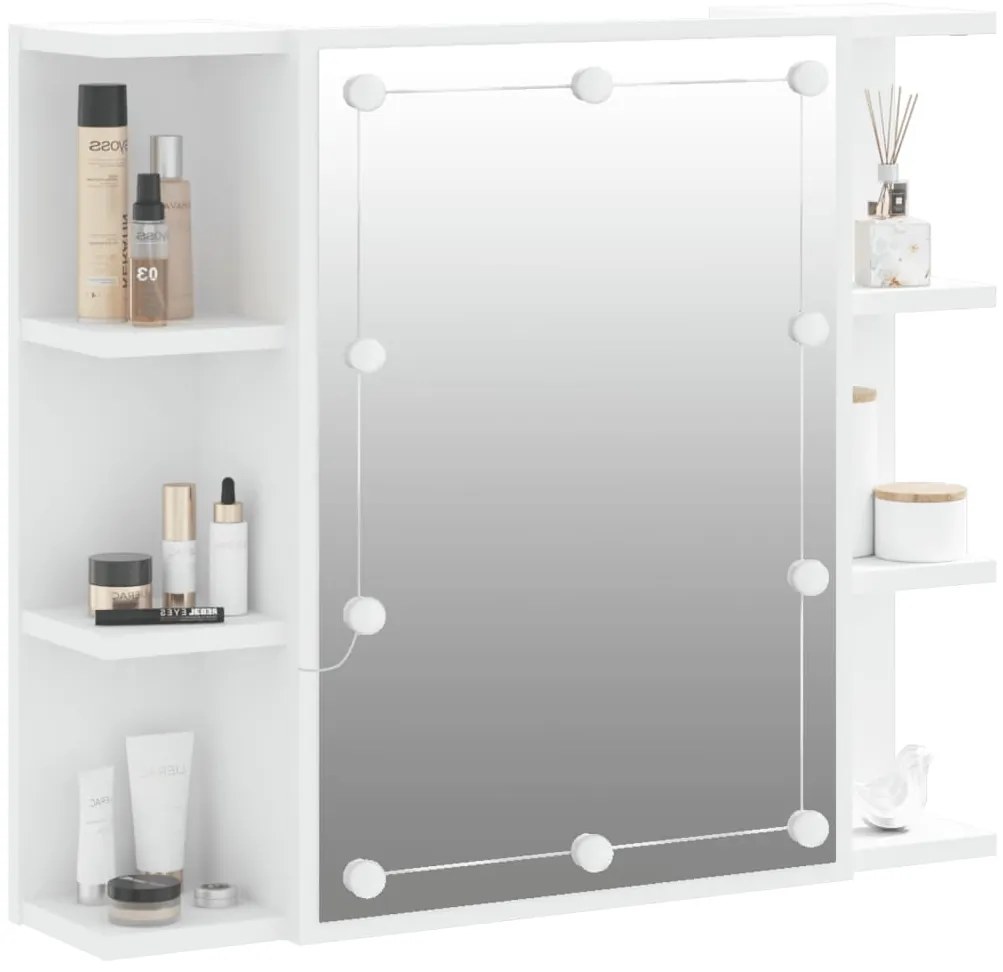 Armário espelhado com luzes LED 70x16,5x60 cm branco