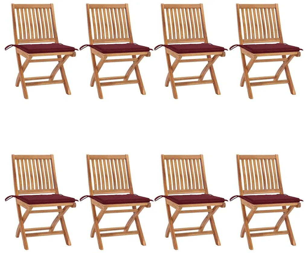 vidaXL Cadeiras de jardim dobráveis c/ almofadões 8 pcs teca maciça