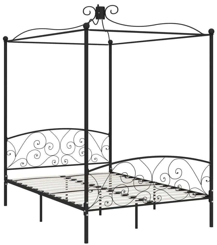 Estrutura de cama com dossel 140x200 cm metal preto