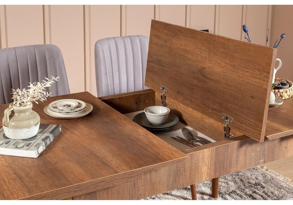 Conjunto de Mesa de Jantar Extensível e Cadeiras Vina – Nogueira e Cin
