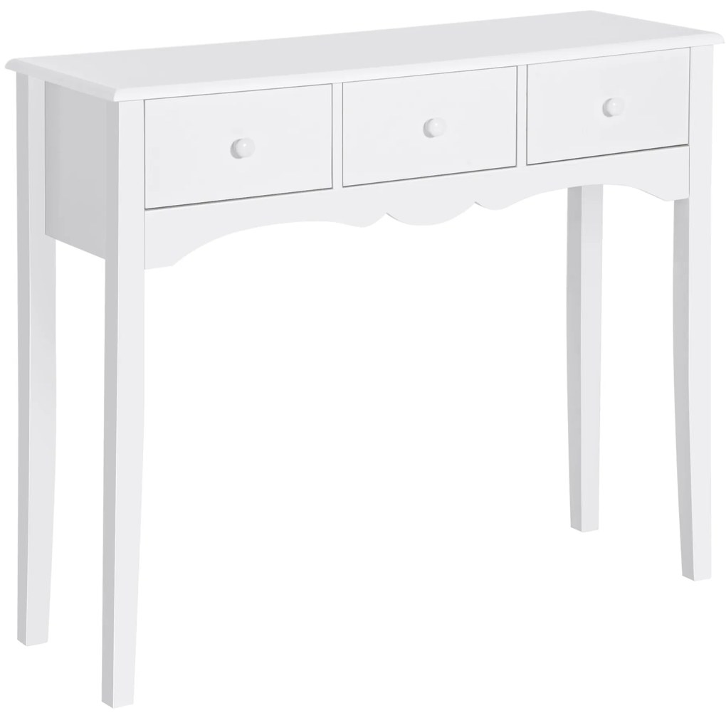 HOMCOM Mesa Consola Elegante Móvel de Entrada com 3 Gavetas 100x32x85cm Branco