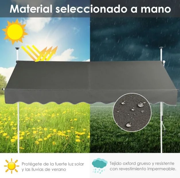 Toldo Telescópico e Retrátil 250 x 125 cm Resistente aos Raios UV Impermeável com Manivela Manual e Altura Ajustável para Janela Varanda Cinza