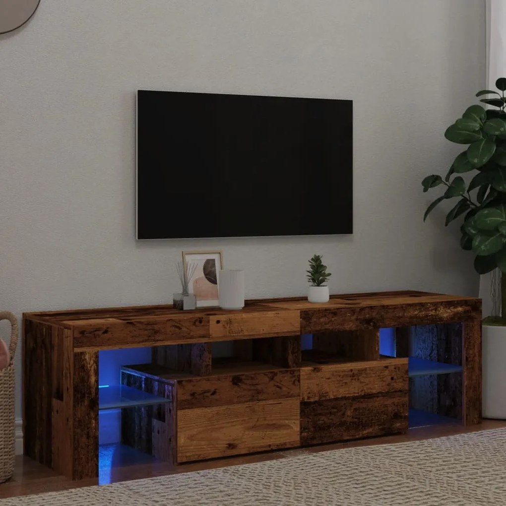 vidaXL Móvel de TV com luzes LED derivados de madeira madeira velha