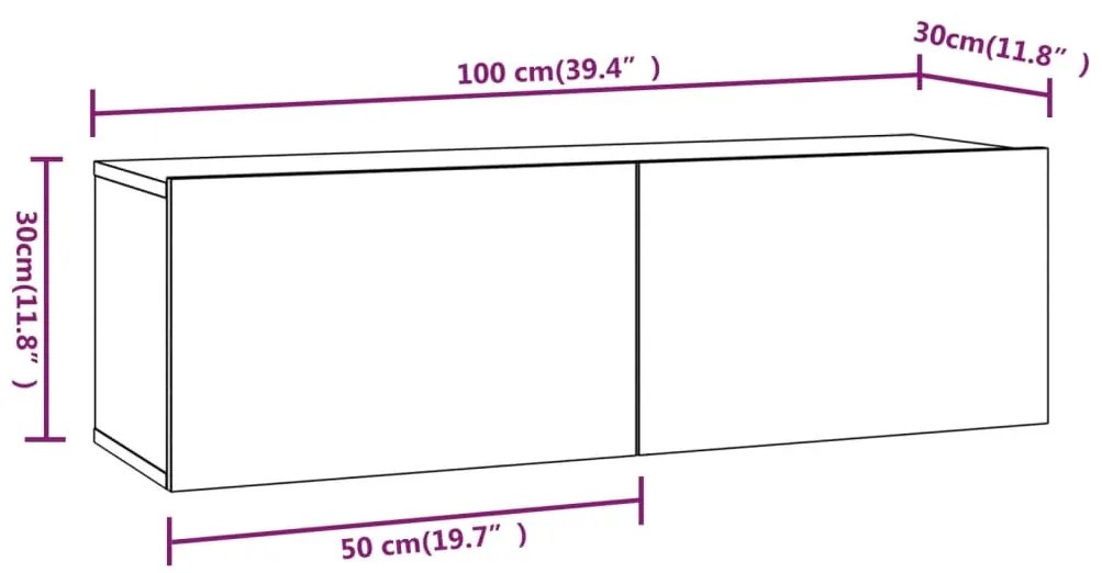 Móveis de TV p/ parede 2pcs 100x30x30cm derivados madeira preto