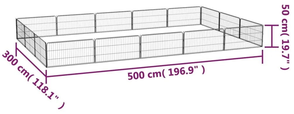 Parque p/ cães c/ 16 painéis 100x50 cm aço revestido a pó preto