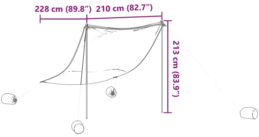 Toldo de praia com âncoras de areia 214x236 cm cinzento