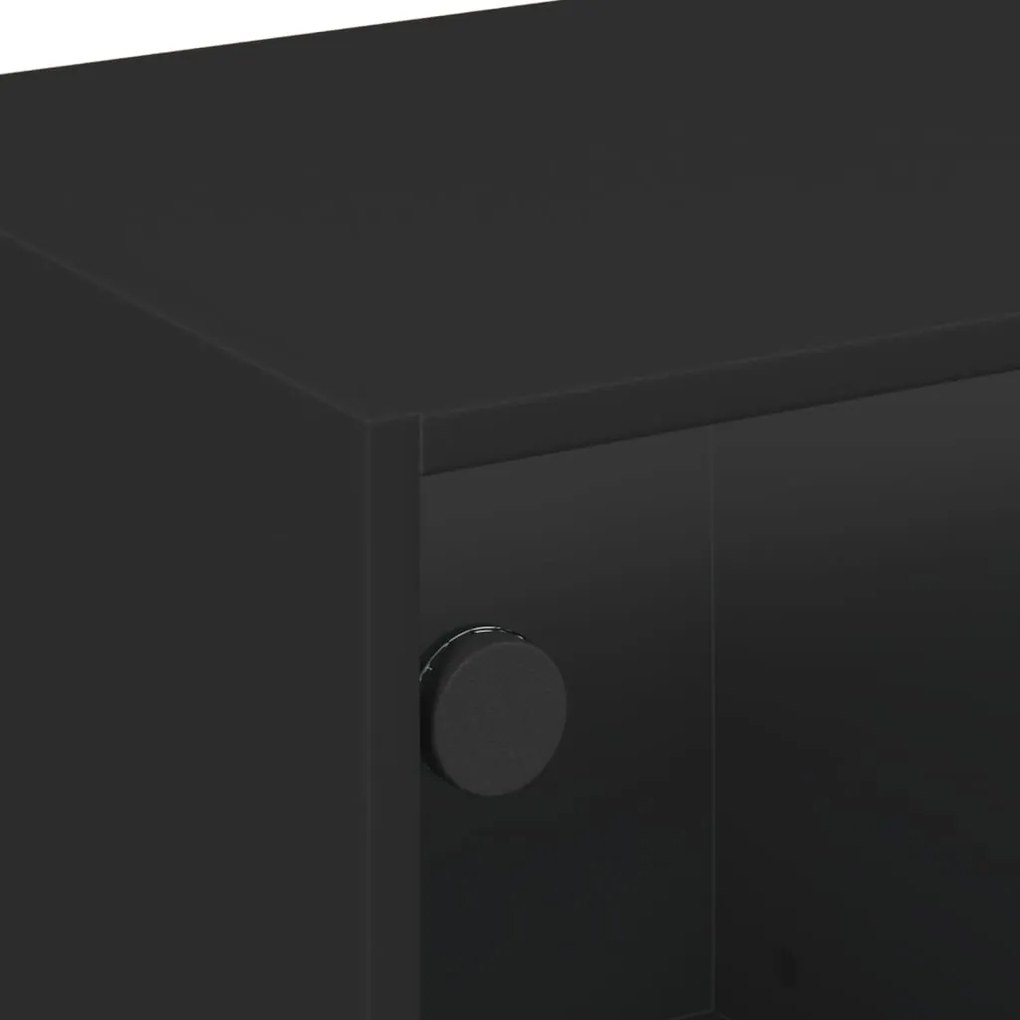 Móvel de TV c/ portas de vidro 68x37x42 cm preto