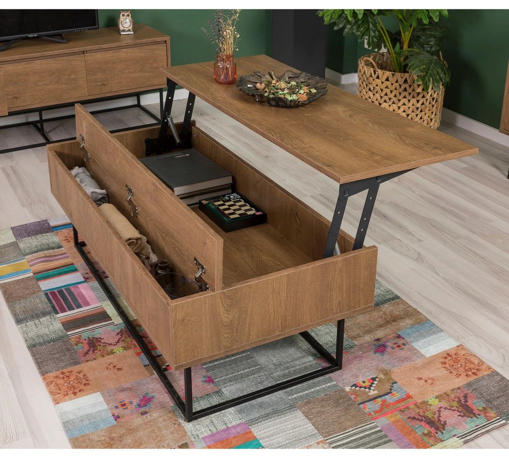 Conjunto de Mobiliário de Sala de Estar Laxus – Nogueira/Preto – Unida