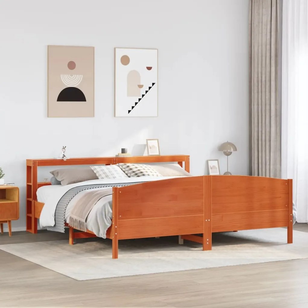Cama sem colchão 200x200 cm pinho maciço castanho-mel