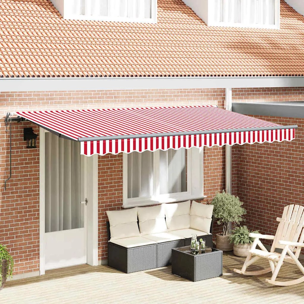 vidaXL Toldo Retrátil Manual Vermelho e Branco e Antracite
