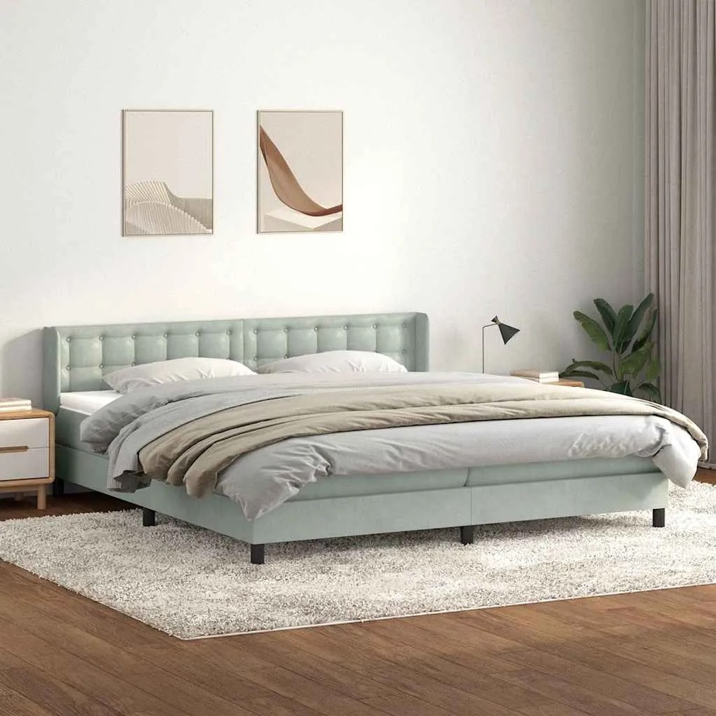 vidaXL Cama com molas/colchão cinzento-claro 200x210 cm veludo