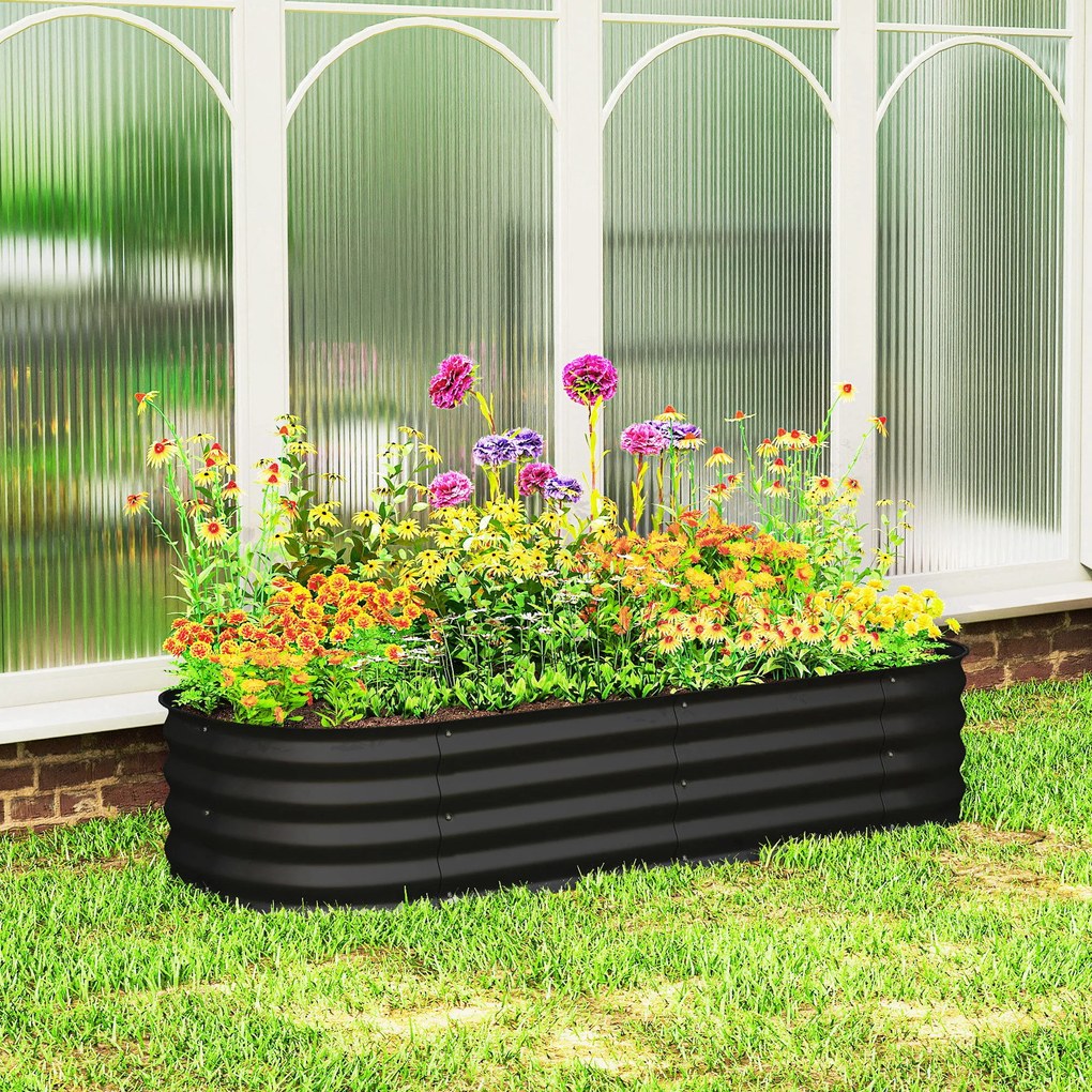 Floreira elevada quadrada para horta, em aço, modular, para legumes, plantas e flores, dim. 150 x 62 x 30 cm, preto