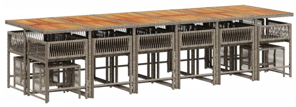 17 pcs conj. de jantar p/ jardim c/ almofadões vime PE cinzento