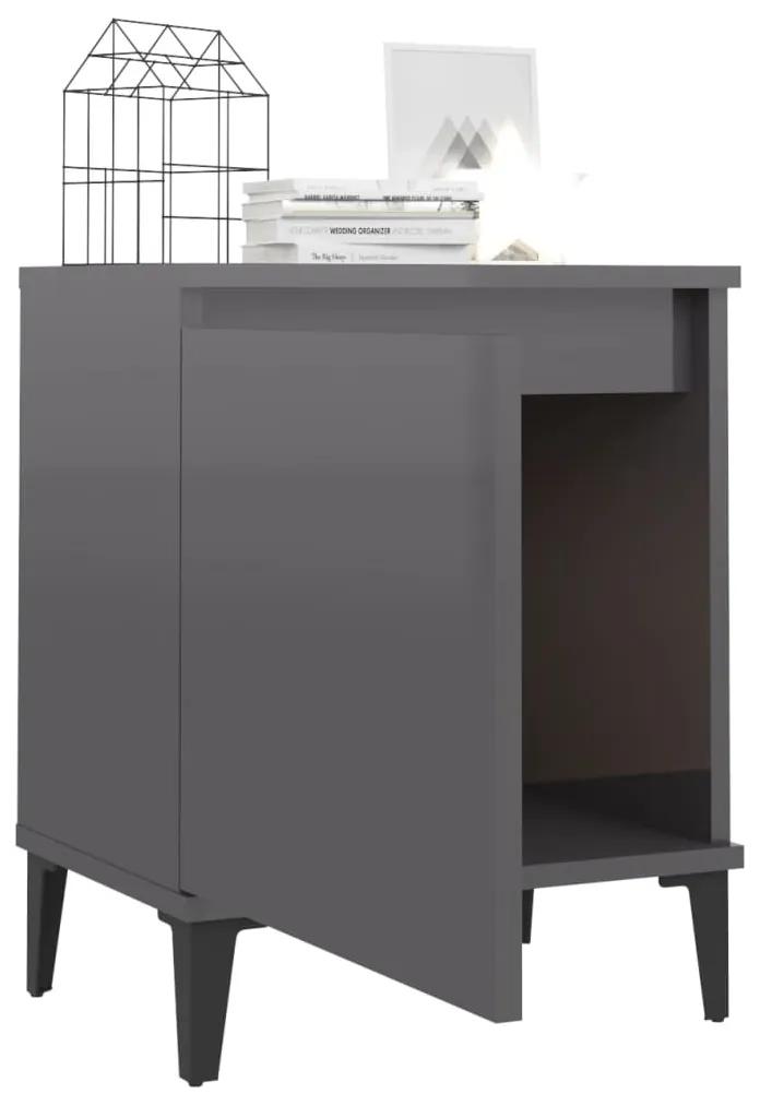 Mesa de cabeceira pernas metal 40x30x50 cm cinzento brilhante
