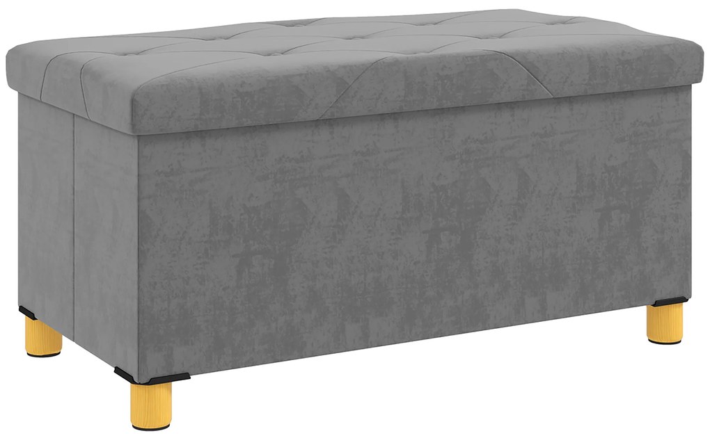 Banco de Armazenamento Dobrável Capacidade de 67 L  Estofado em Veludo Carga 120 kg 76x38x38 cm Cinza