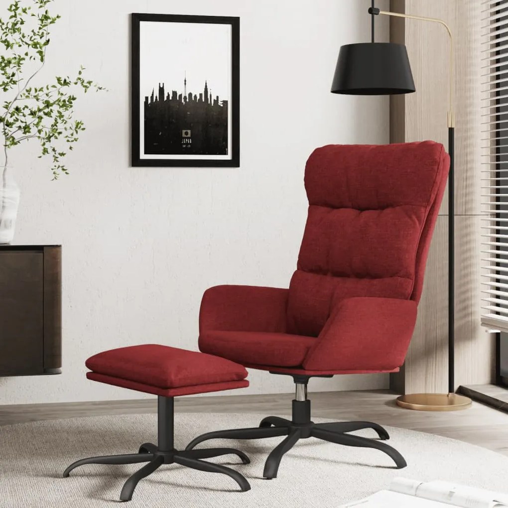 vidaXL Cadeira de descanso com banco tecido vermelho tinto