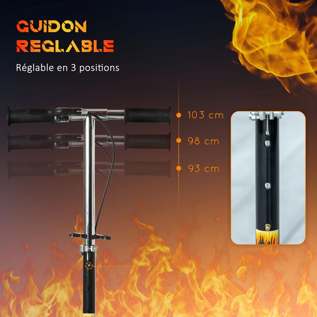 Trotinete dobrável para criança com guiador ajustável em altura e travão duplo 86 x 35 x 93-103 cm preto