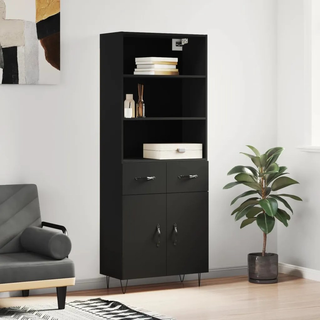 vidaXL Armário alto 69,5x34x180 cm derivados de madeira preto