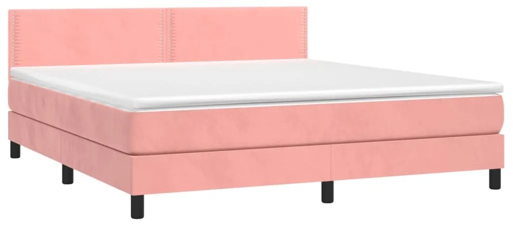 Cama box spring c/ colchão/LED 160x200 cm veludo rosa