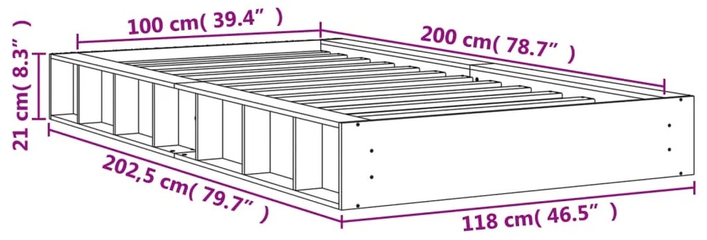 Cama sem colchão 100x200 cm pinho maciço castanho-mel