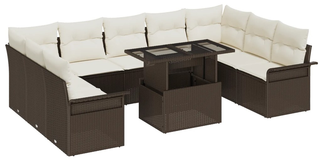 Conjunto de Sofá de Jardim vidaXL de 10 Peças com Almofadas Castanho R