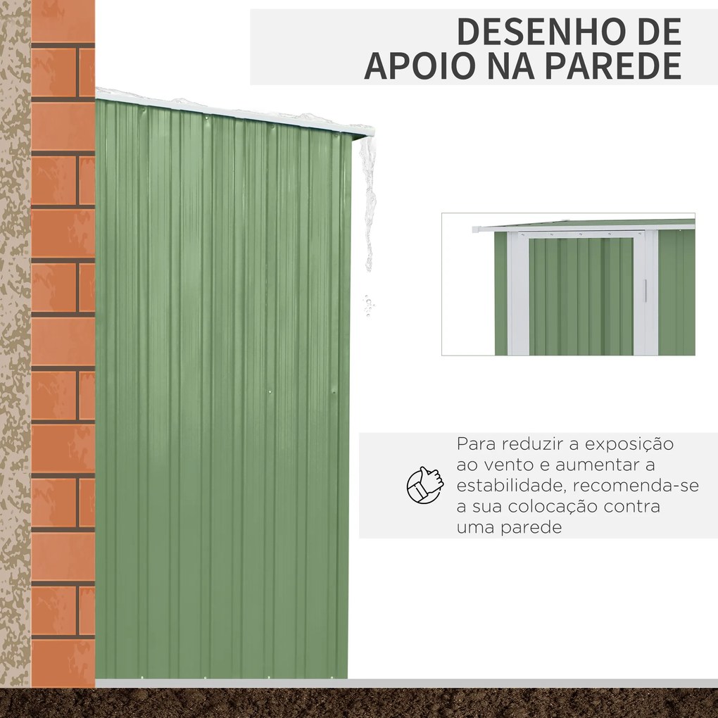 Abrigo de Jardim 1,07㎡ 142x84x189 cm Abrigo de Armazenamento Abrigo de Ferramentas com Teto Inclinado e Porta Verde Claro