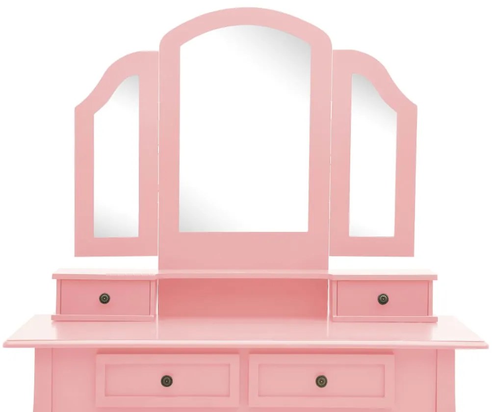 Conjunto toucador c/ banco 100x40x146cm madeira paulownia rosa