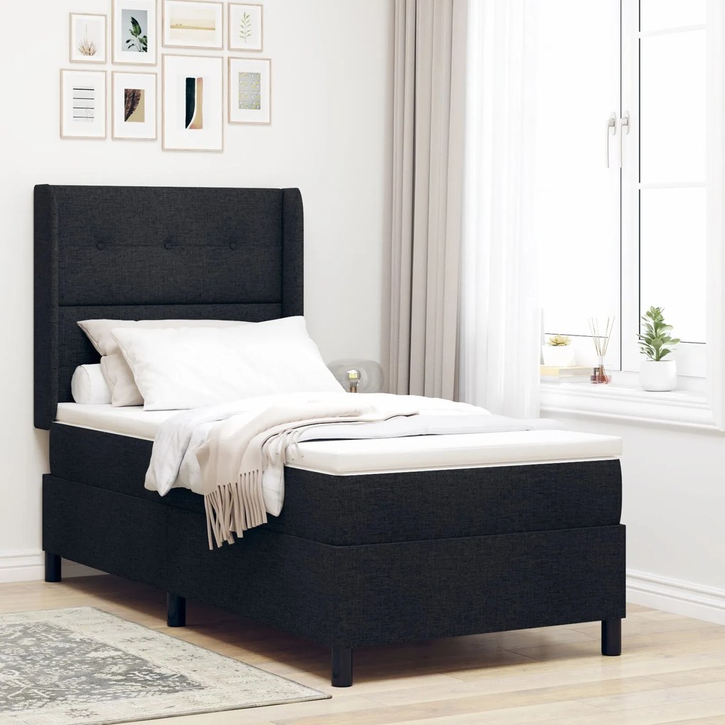 Cama Box Spring com Colchão e LED Preto 90x200 cm Tecido