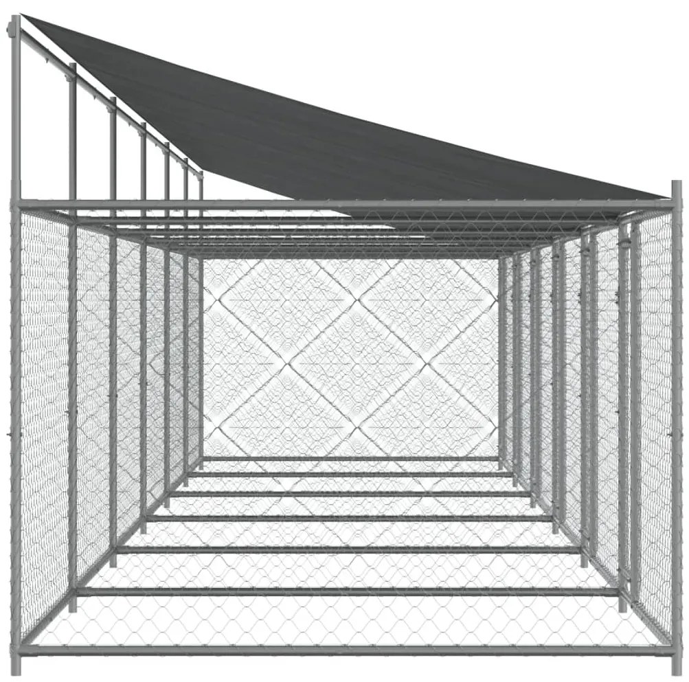 Jaula para cão com telhado/portas 12x2x2m aço galvanizado cinza