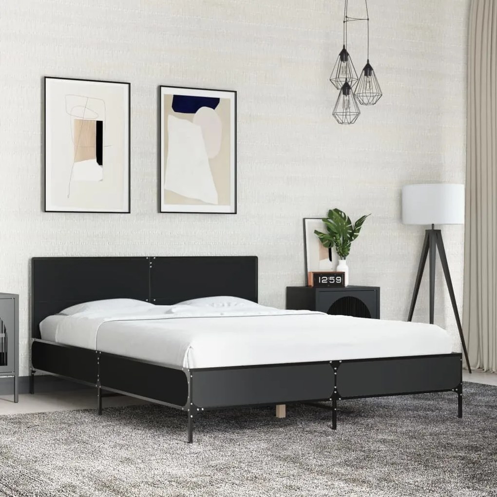 Estrutura de cama 120x190 cm derivados de madeira/metal preto