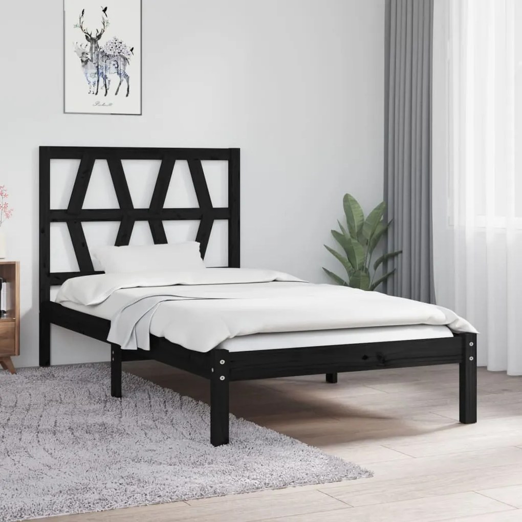 Estrutura de cama 100x200 cm pinho maciço preto