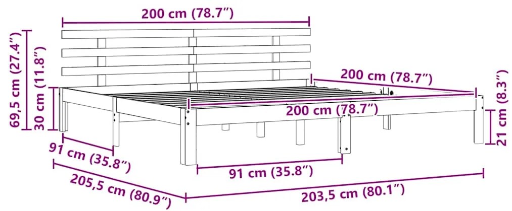 Estrutura de Cama Castanho Ceroso 200x200 cm Madeira Maciça de Pinho