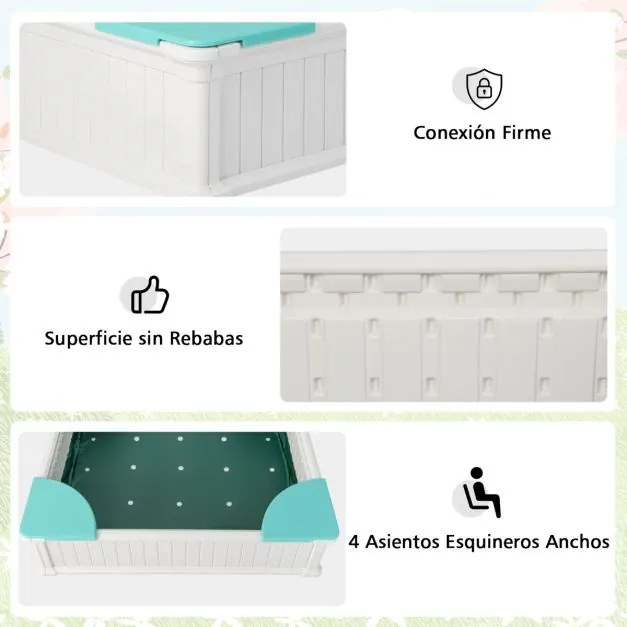 Caixa de areia com cobertura impermeável em HDPE com 4 assentos nos cantos, revestimento inferior e cobertura protetora, branca