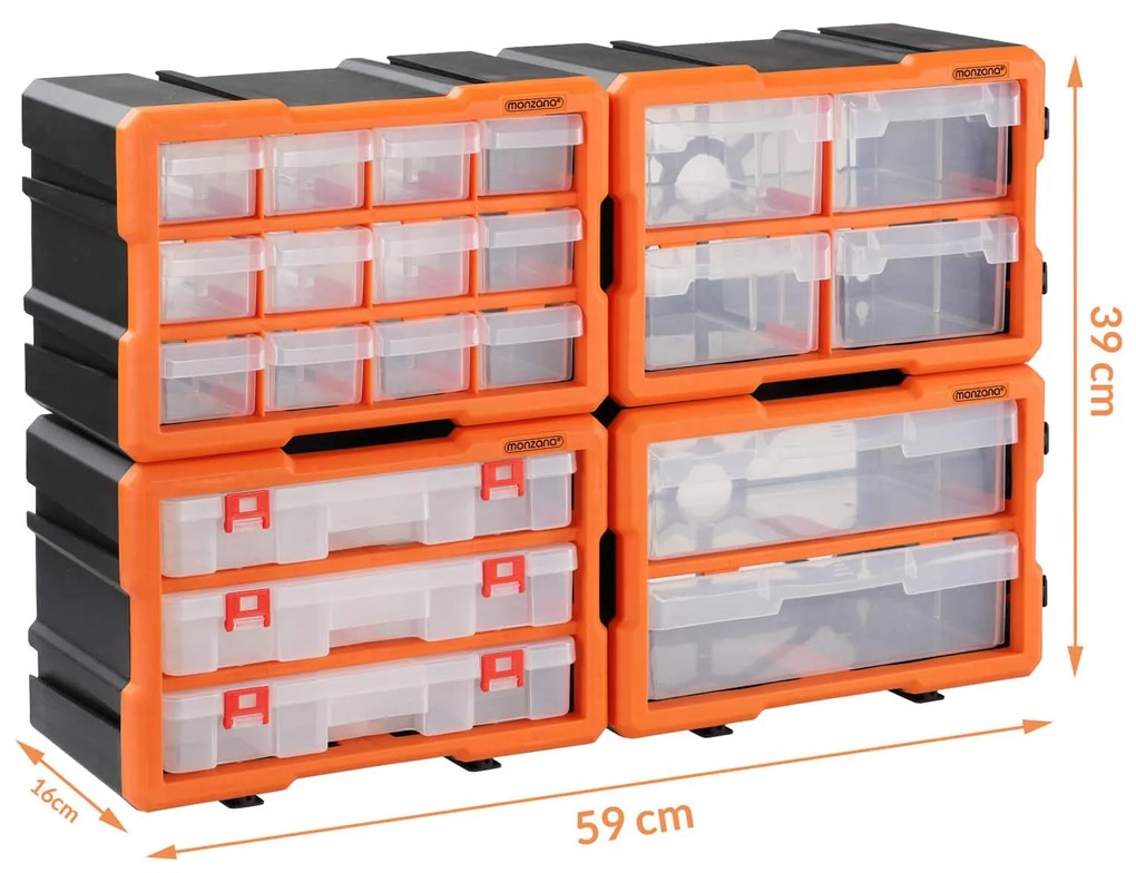 Organizador de ferramentas para casa e garagem 29,5 x 19,5 x 16 cm Laranja + Cinzento