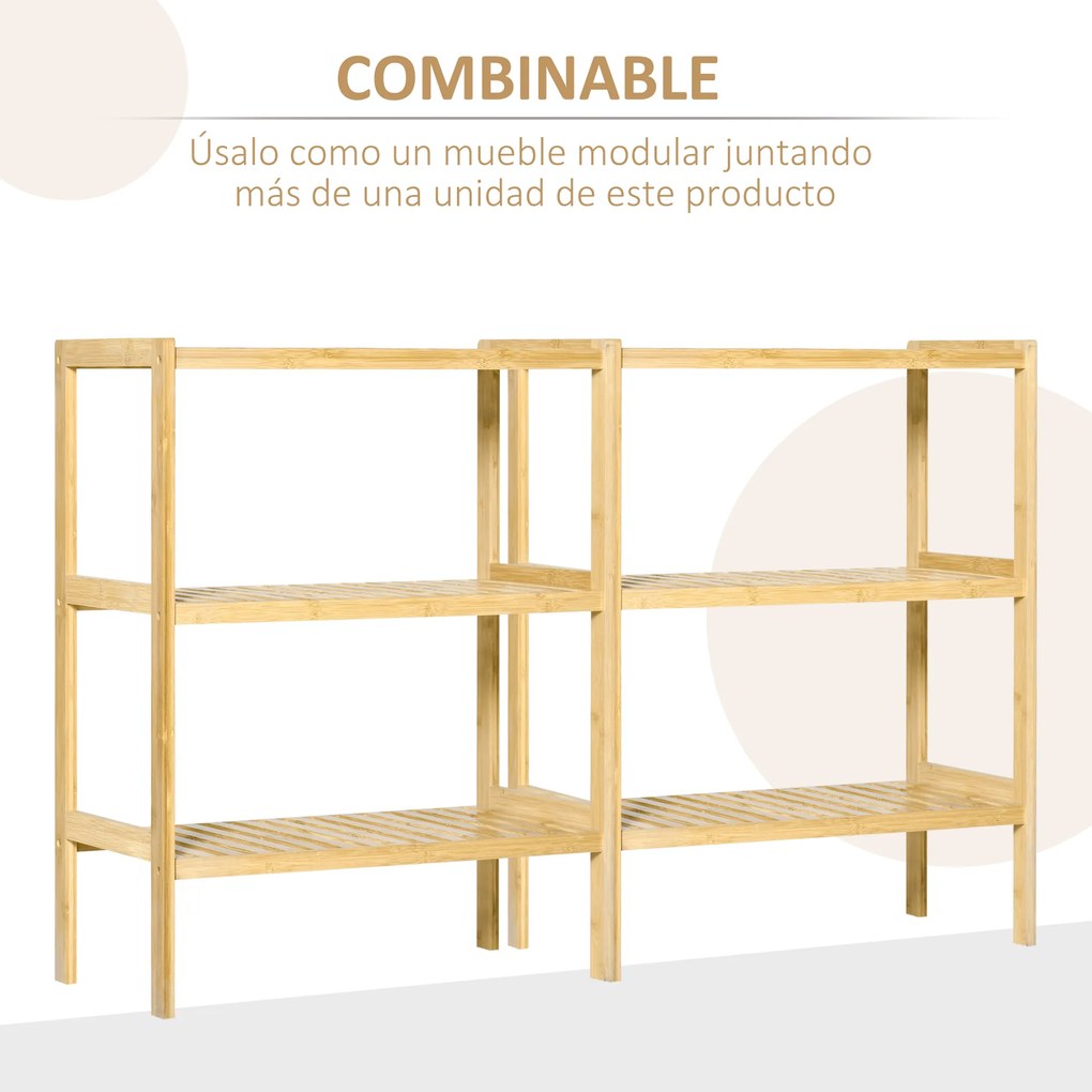 Estante de Bambú de 3 Níveis Móvel Organizador Multifuncional para Casa de Banho Cozinha Sala de Estar 62x33x80cm Natural